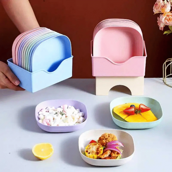 8 Pieces Plastic Plate Set with Stand Stackable Indoor Outdoor