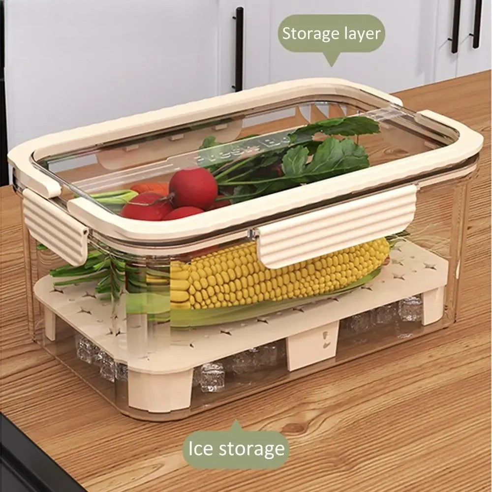 Airtight Vegetable Storage Container with Drain Tray & Lock