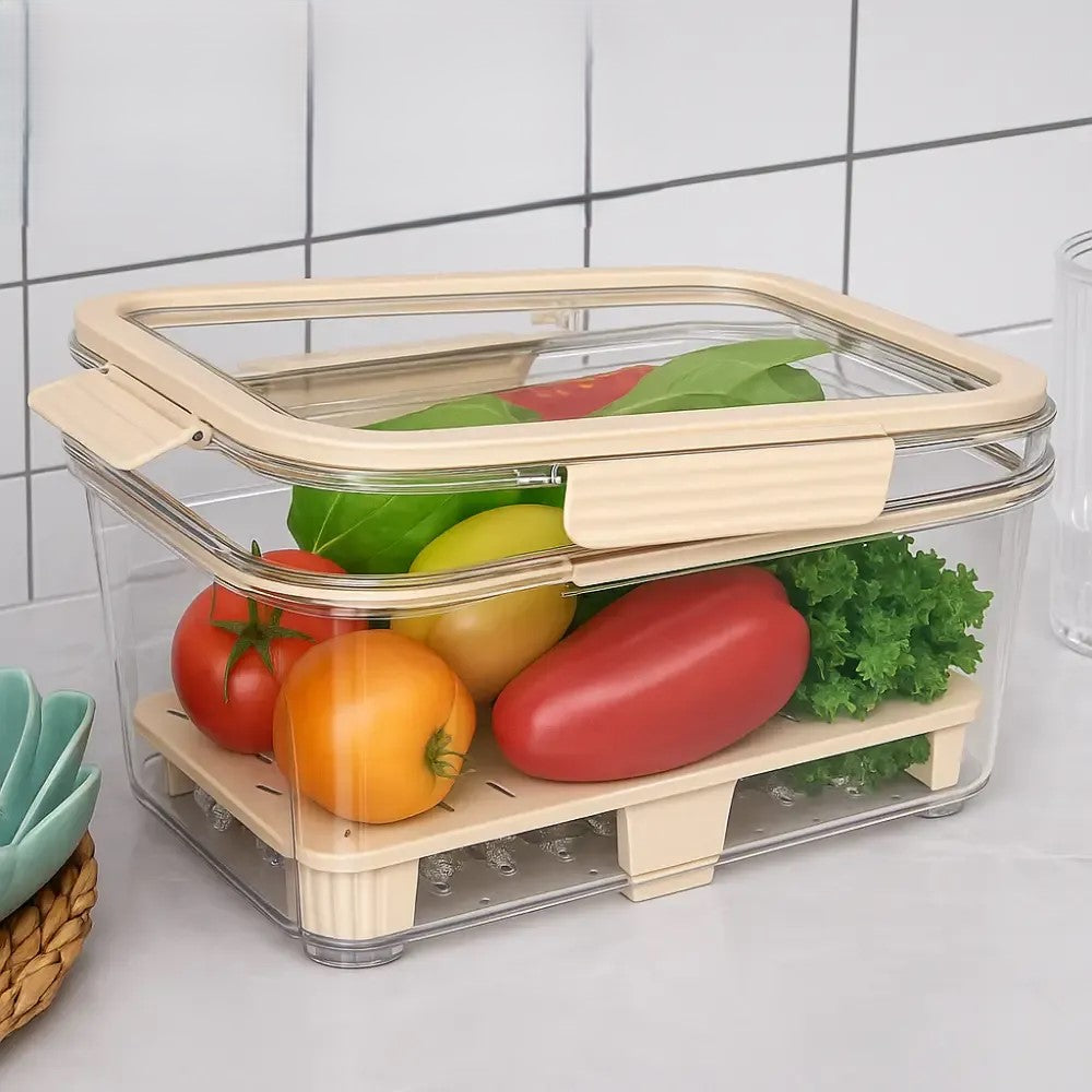 Airtight Vegetable Storage Container with Drain Tray & Lock