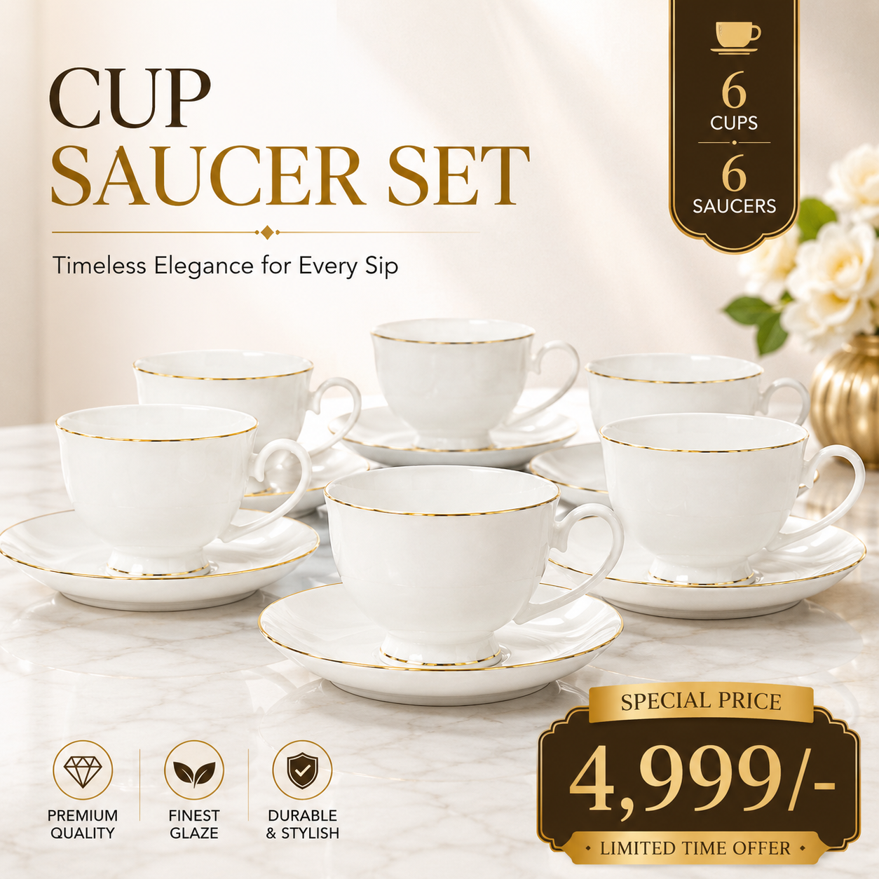 Cup & Saucer Set – 12 Pieces
