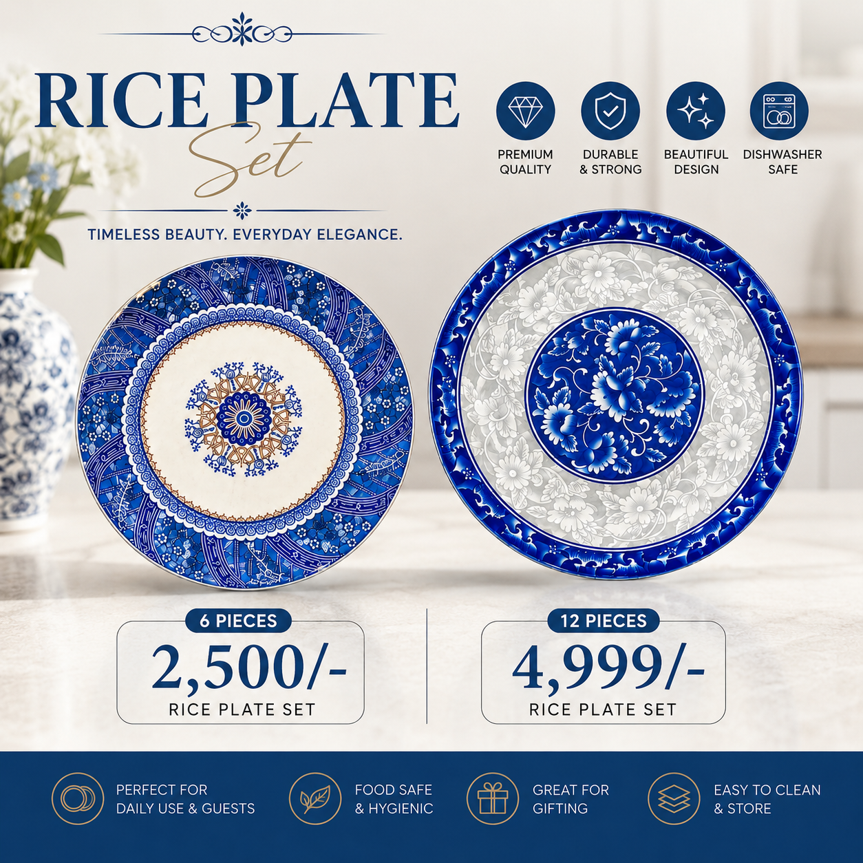 Premium Rice Plate Set – Elegant Blue Collection