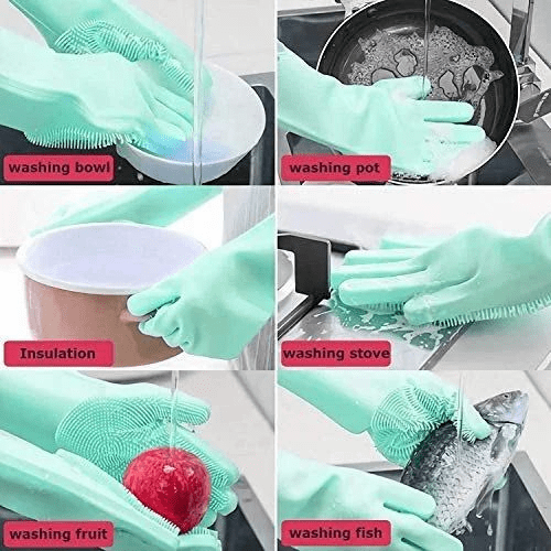 Cleaning Scrubber Gloves Reusable Silicone for Kitchen & Bath