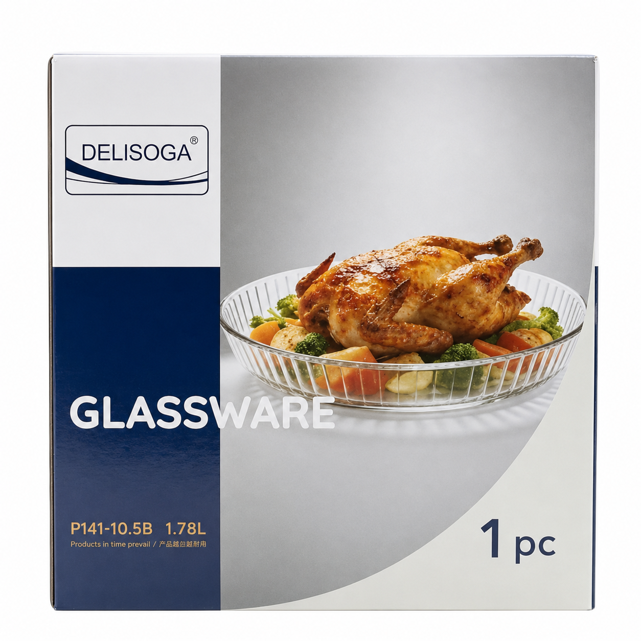 DELISOGA 1.78L Round Ribbed Glass Baking Dish