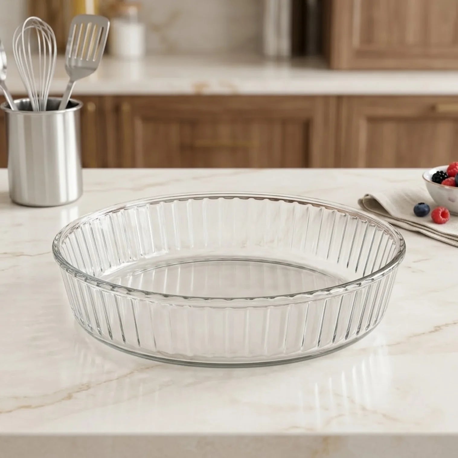 DELISOGA 1.78L Round Ribbed Glass Baking Dish