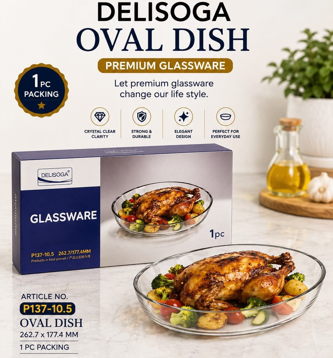 DELISOGA Clear Oval Glass Baking Dish