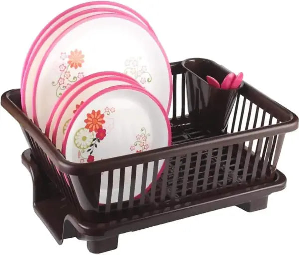 3 In 1 Large Plastic Kitchen Sink Dish Rack Drainer Organizer