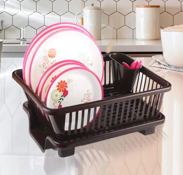 3 In 1 Large Plastic Kitchen Sink Dish Rack Drainer Organizer