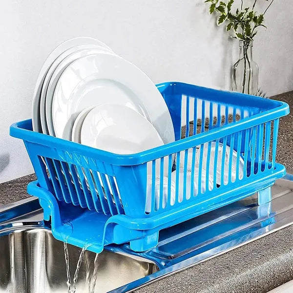 3 In 1 Large Plastic Kitchen Sink Dish Rack Drainer Organizer
