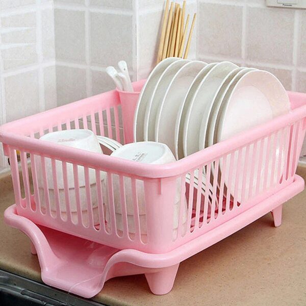 3 In 1 Large Plastic Kitchen Sink Dish Rack Drainer Organizer