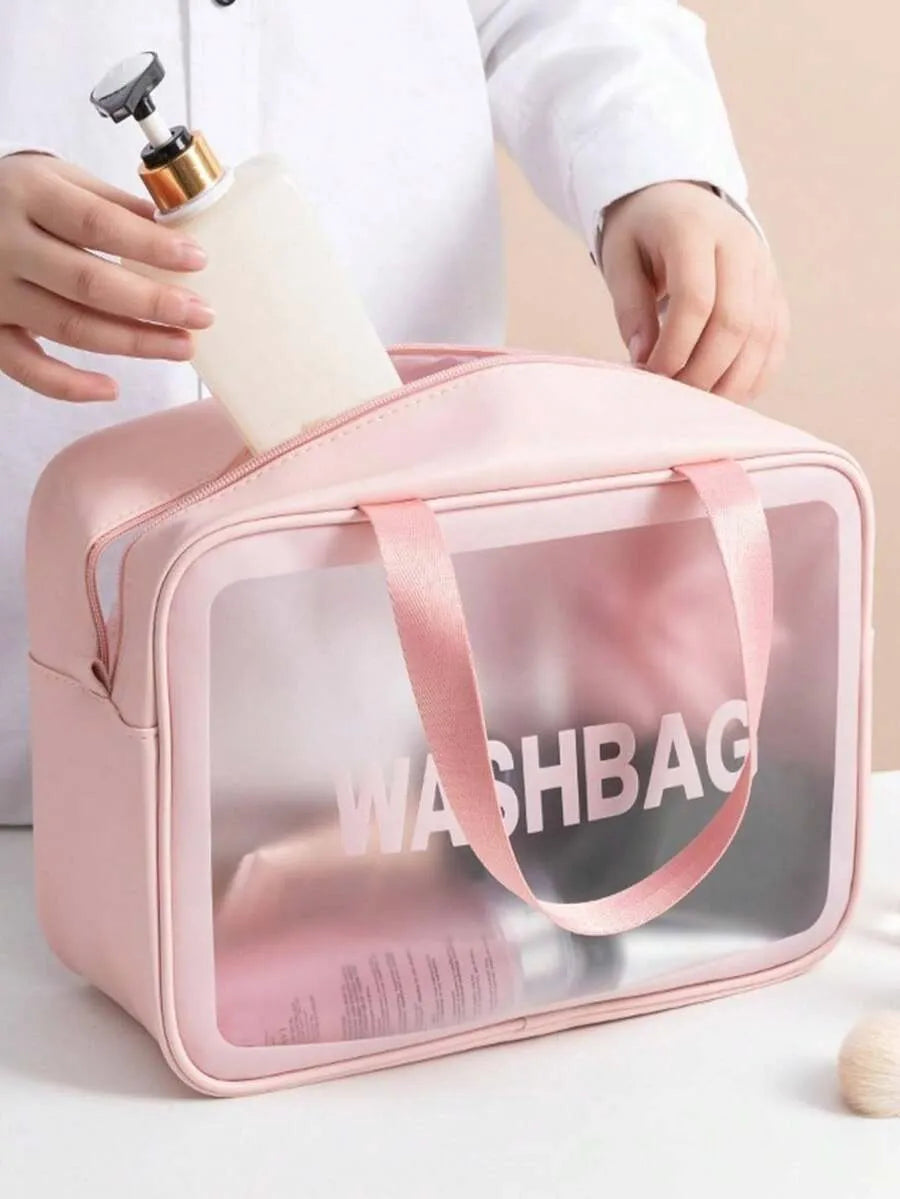 Double Layer Transparent Cosmetic Bag Waterproof PU Large Med