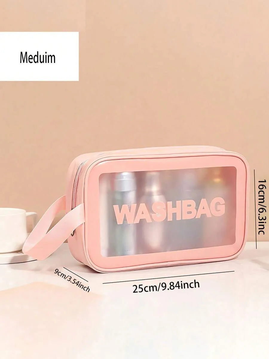 Double Layer Transparent Cosmetic Bag Waterproof PU Large Med
