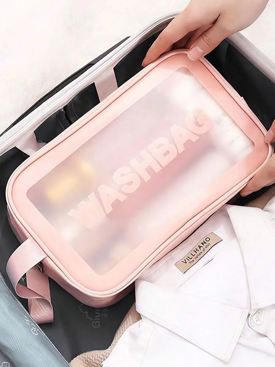 Double Layer Transparent Cosmetic Bag Waterproof PU Large Med