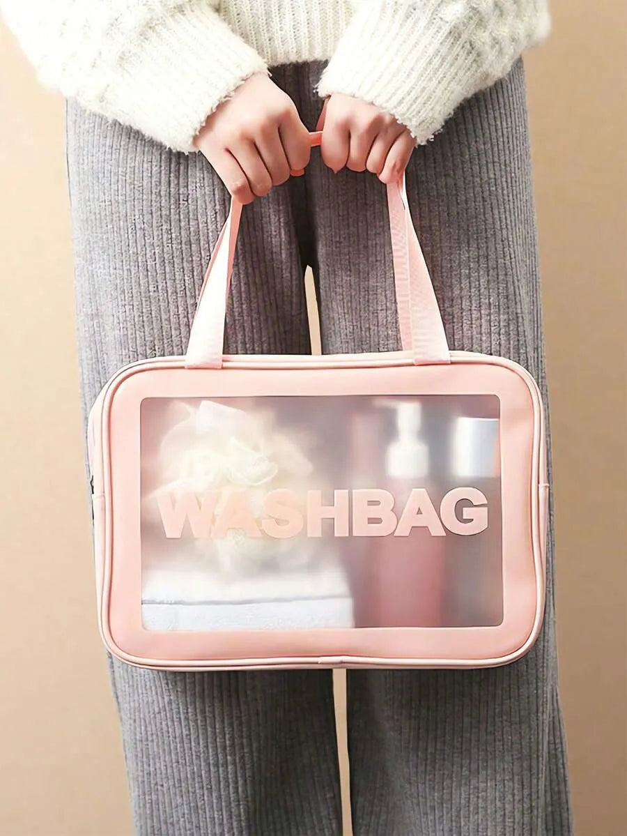 Double Layer Transparent Cosmetic Bag Waterproof PU Large Med