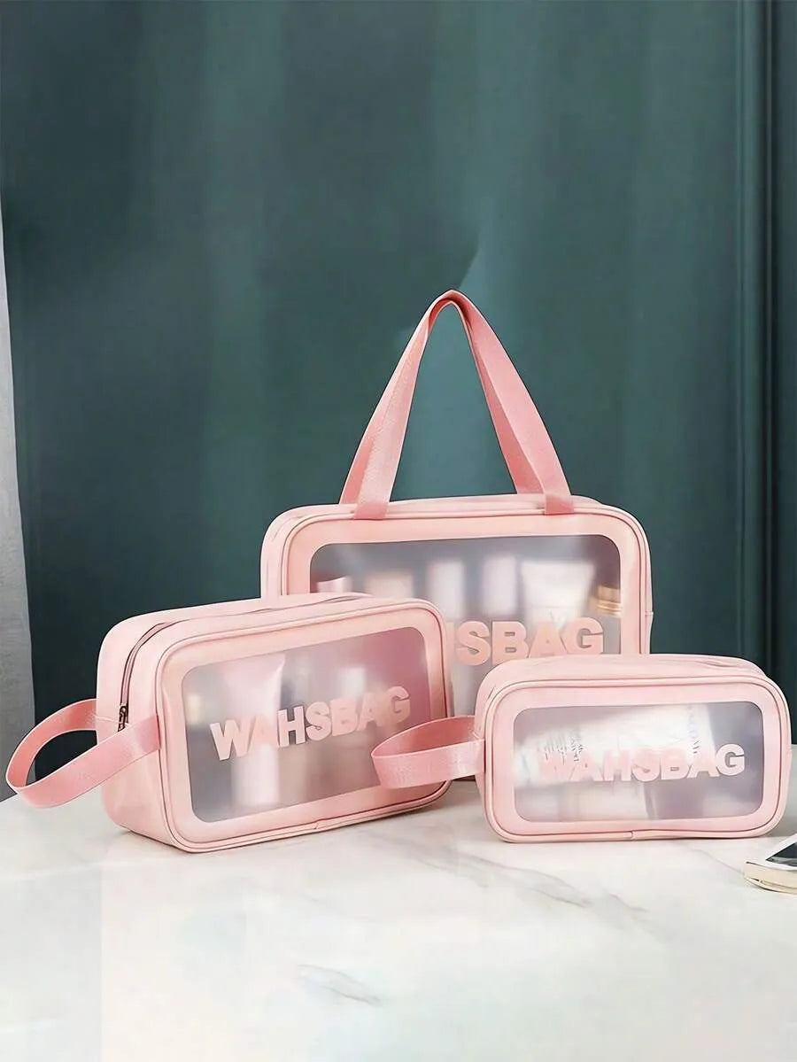 Double Layer Transparent Cosmetic Bag Waterproof PU Large Med