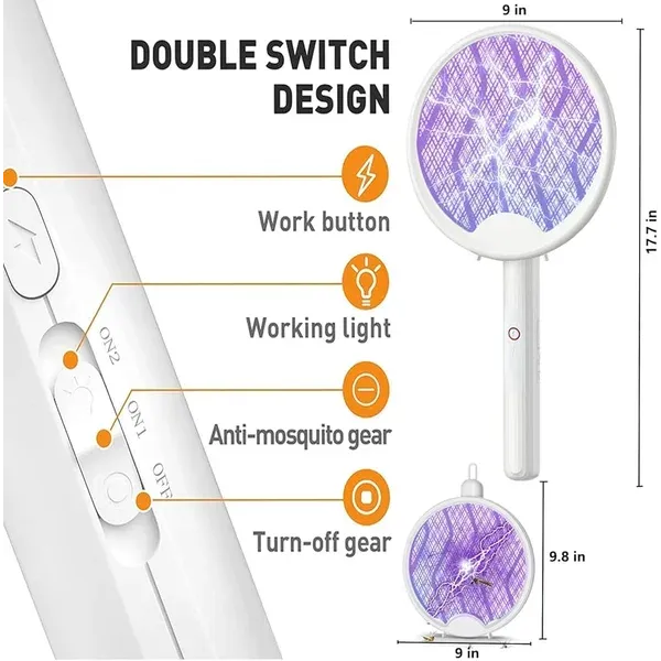 Foldable Mosquito Racket 3 in 1 USB Electric Insect Killer