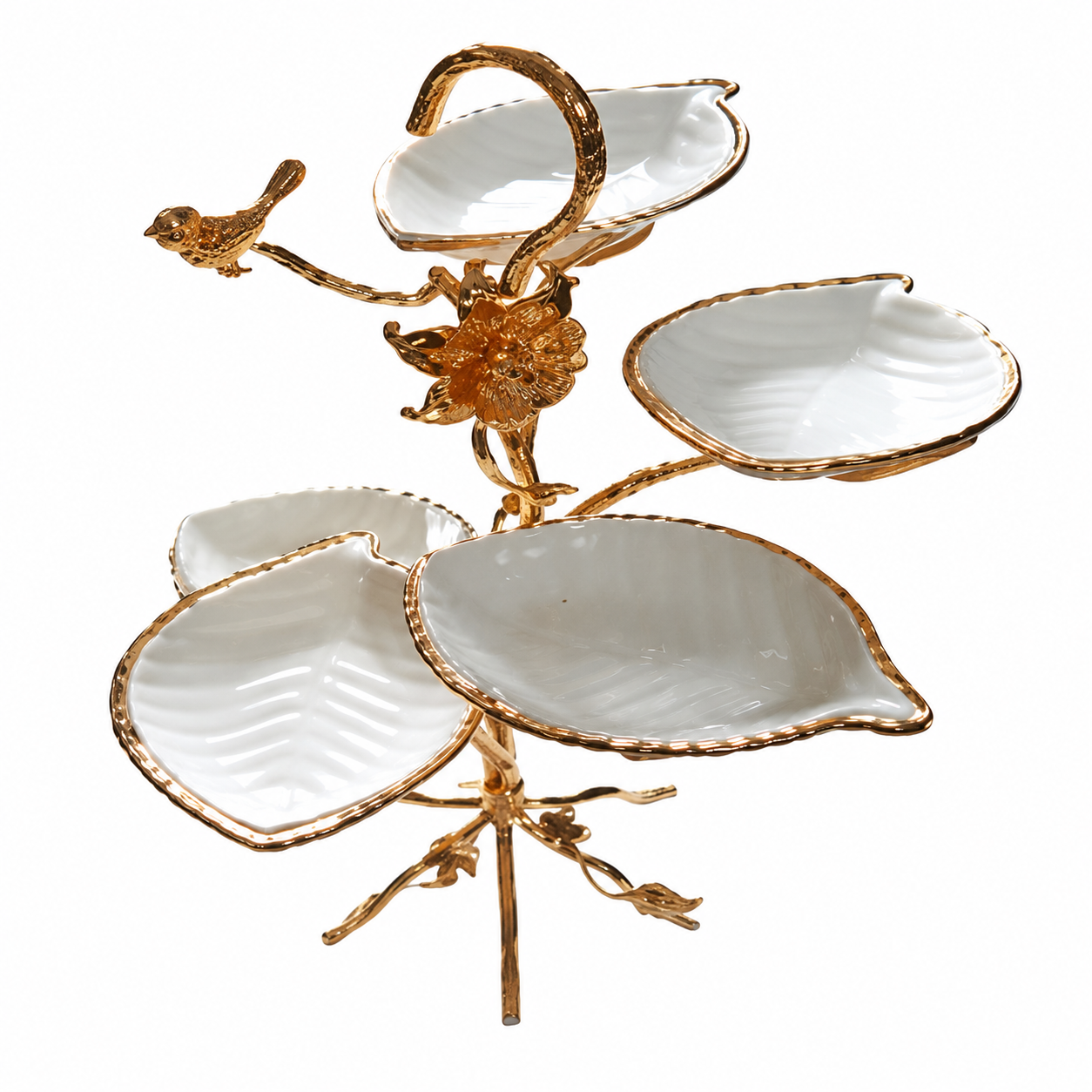Gold & White Leaf Design Dry Fruit Stand