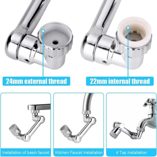 Multi Functional Anti Splash Rotating Faucet 1080° Water Saver