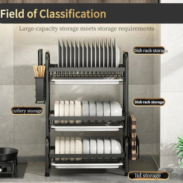Multi Tiered Dish Rack Organizer Stainless Steel Kitchen Storage
