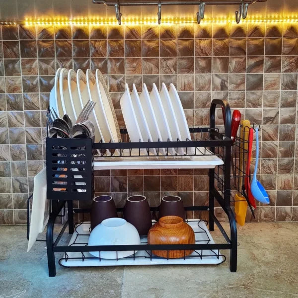 Multi Tiered Dish Rack Organizer Stainless Steel Kitchen Storage