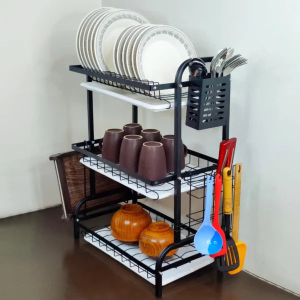 Multi Tiered Dish Rack Organizer Stainless Steel Kitchen Storage