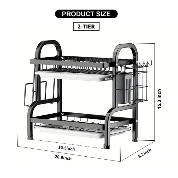 Multi Tiered Dish Rack Organizer Stainless Steel Kitchen Storage