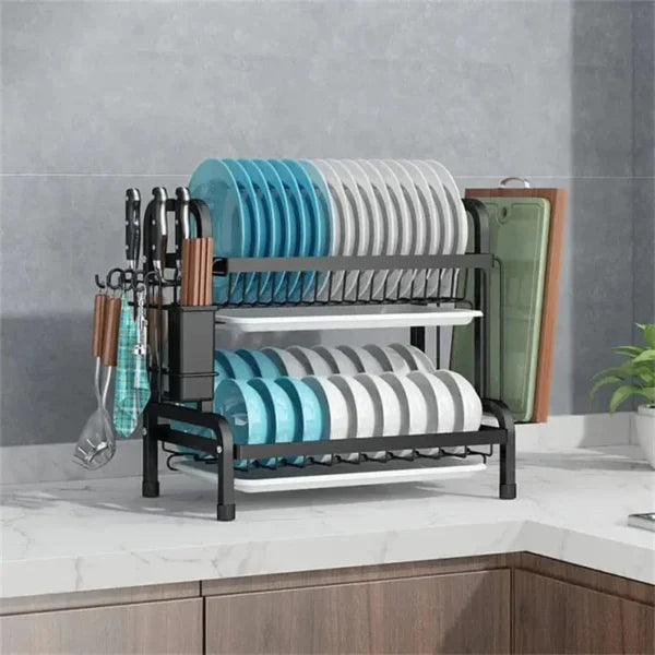 Multi Tiered Dish Rack Organizer Stainless Steel Kitchen Storage