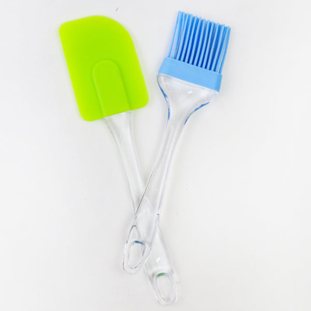 Pack of 2 Silicone Kitchen Ware Brush and Spatula Multicolor