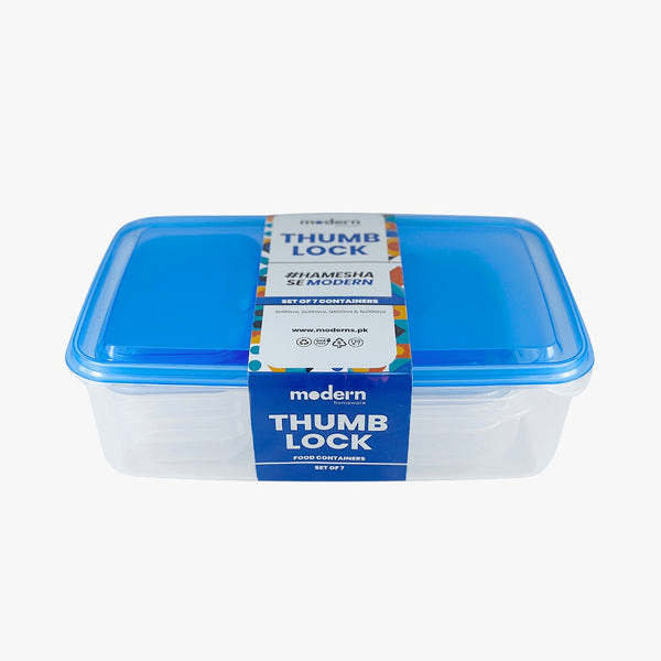 Thumb Lock Plastic Food Containers Set of 7 with Airtight Lids