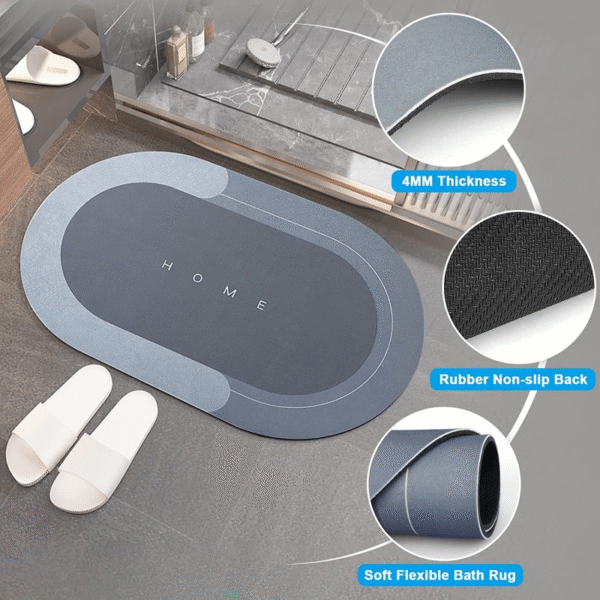Water Absorbent Non-Slip Bath Mat Soft Quick Dry Floor Mat