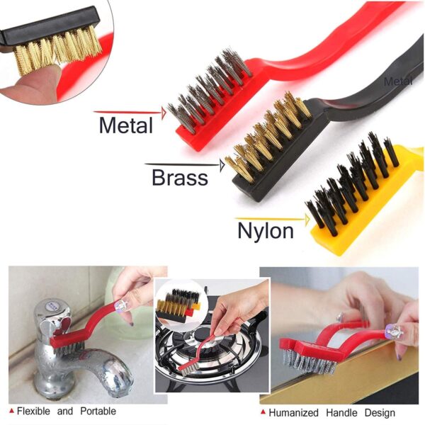 Wire Brush Kitchen Cleaning Tools Set of 3 Brass Iron Nylon