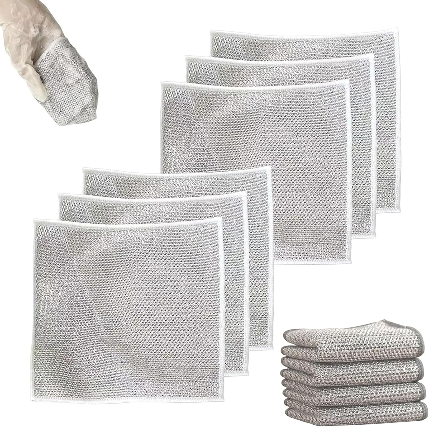 Wire Dishwashing Rags Durable Wet & Dry Kitchen Scrubbers 3pcs