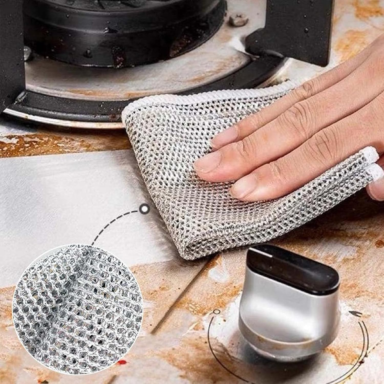 Wire Dishwashing Rags Durable Wet & Dry Kitchen Scrubbers 3pcs