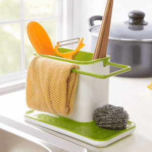 3 in 1 Kitchen Sink Organizer - Innovative Design for Sponge, Soap, and Accessories, Plus Integrated Rail for Cloths and Sponges