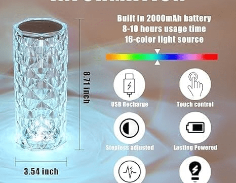 Crystal Rose Lamp - RGB LED Touch Lamp with Warm White Night Light (Romantic Gift, Home Decor, Mood Lamp, Birthday Gift) - Image 4