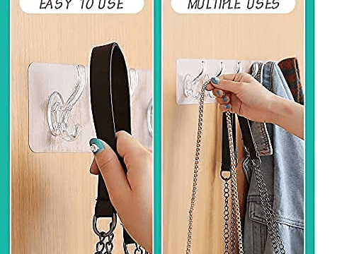 Heavy Duty 6 Wall Hooks - Self Adhesive Transparent Hooks for Bathroom, Kitchen, Keys, Towels, and Home Improvement ( 1 Piece ) - Image 4