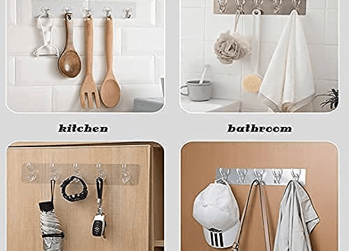 Heavy Duty 6 Wall Hooks - Self Adhesive Transparent Hooks for Bathroom, Kitchen, Keys, Towels, and Home Improvement ( 1 Piece )