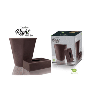 Luxurious Leather Tissue Box & Dust Bin Set - Stones Design, Hand-Made Gift Set, Black and Brown, Durable Synthetic Leather
