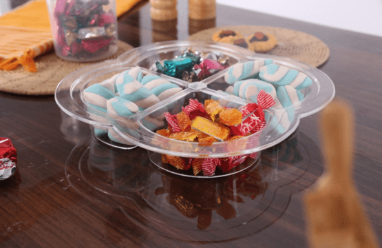 Pearl Acrylic Dry Fruit Serving Tray with Lid - Elegant Flower-Shaped Display for Delightful Presentations - Image 3