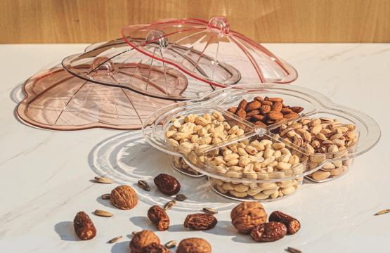 Pearl Acrylic Dry Fruit Serving Tray with Lid - Elegant Flower-Shaped Display for Delightful Presentations - Image 2