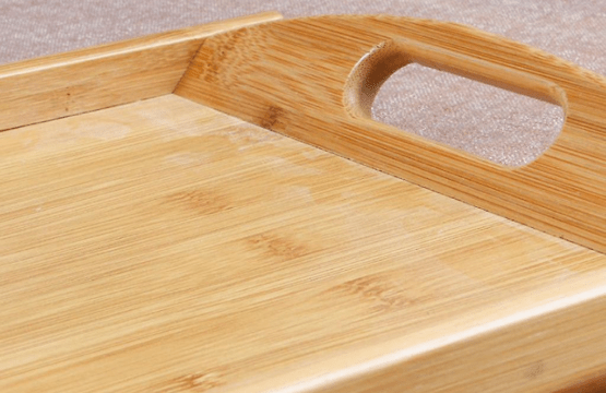 Solid Bamboo Wood Serving Tray Set of 3 with Cut Out Handles Nesting Design - Image 4