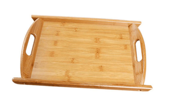 Solid Bamboo Wood Serving Tray Set of 3 with Cut Out Handles Nesting Design - Image 3