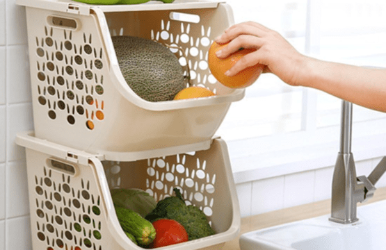 Premium Set of 3 Stackable Vegetable Fruit Storage Baskets - Kitchen Shelf Organizer for Potatoes, Onions, and More - Space-Saving Storage Solution in Multicolor. - Image 2
