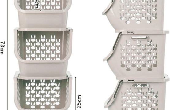 Premium Set of 3 Stackable Vegetable Fruit Storage Baskets - Kitchen Shelf Organizer for Potatoes, Onions, and More - Space-Saving Storage Solution in Multicolor. - Image 4