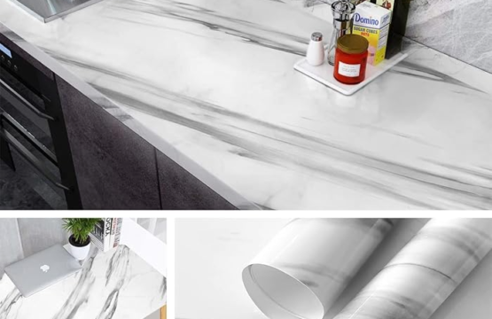 White Marble Texture PVC Waterproof Sheet - 60 X 200 Cm, Self-Adhesive, Durable, Easy to Clean