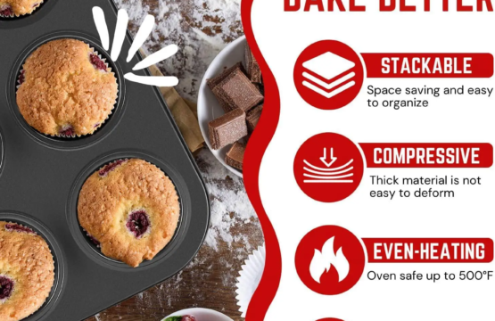 Muffin Tray Cupcake Baking Pan - 6 Cups Carbon Steel With Non-Stick Coating, Durable and Easy to Clean, Multi-Functional Gourmet Bowl Maker - Image 4
