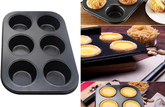 Muffin Tray Cupcake Baking Pan - 6 Cups Carbon Steel With Non-Stick Coating, Durable and Easy to Clean, Multi-Functional Gourmet Bowl Maker - Image 5