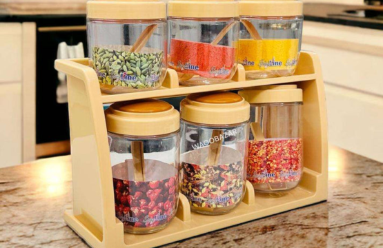 Spice Rack with 6 Airtight Jars for Neat and Organized Kitchen Storage - Image 3