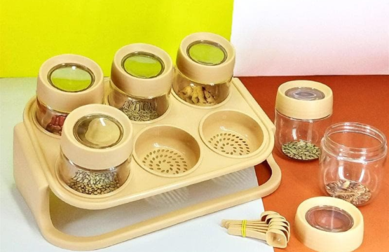 6 Pcs Masala Rack with Spoons - High Quality Plastic Spice Organizer Set - Image 5