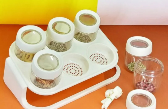 6 Pcs Masala Rack with Spoons - High Quality Plastic Spice Organizer Set - Image 2
