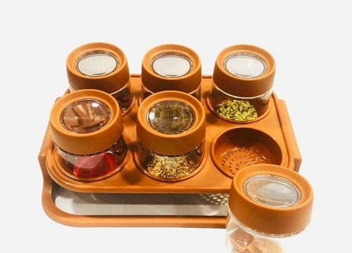 6 Pcs Masala Rack with Spoons - High Quality Plastic Spice Organizer Set